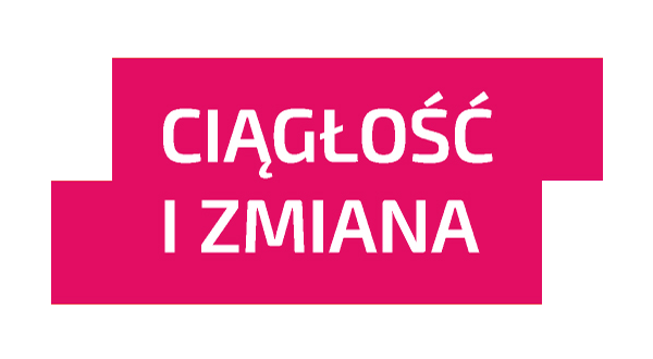 Banner nagłówkowy z hasłem: Ciągłość i zmiana. W tle zdjęcie osób przebranych w stroje historyczne.